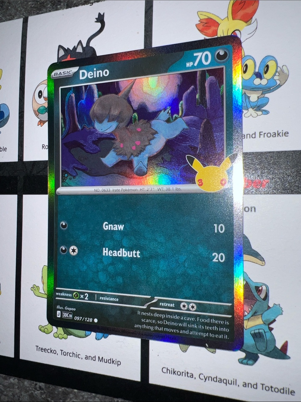 Pokemon Deino Holographic Teal Blue Foil Collectible Card ANNIVERSARY 30th